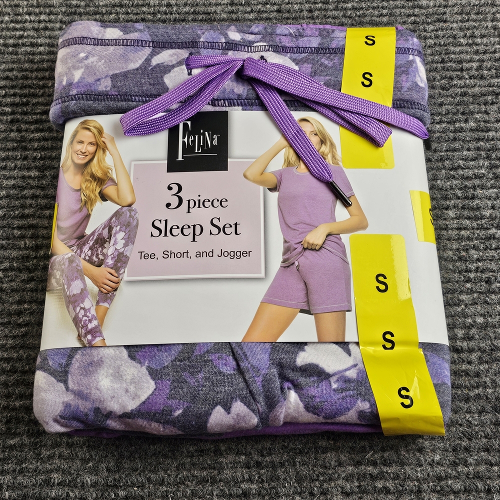 Felina Lavender 3-Piece Pajama Set Tee Short Jogger. Womens Small New